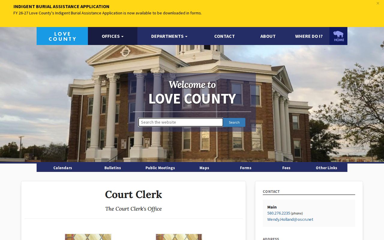 Love County Court Clerk source for warrant records