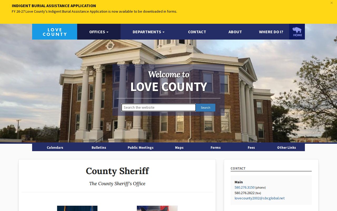 Love County Sheriff contact source for warrant records