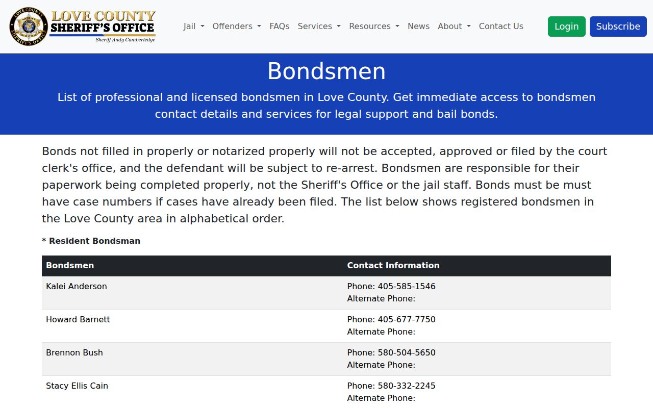 Love County bench warrant bond filing notice